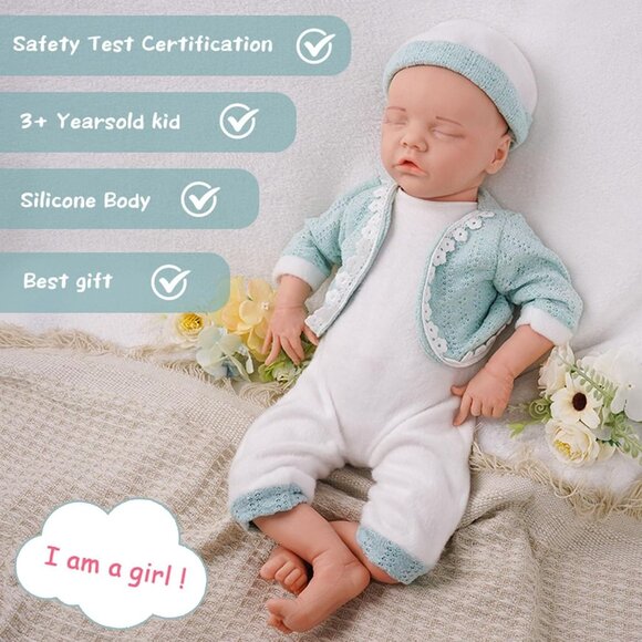 18Inch Realistic Full Body Silicone Reborn ivory White Baby Girl Sleeping Dolls - Picture 3 of 7